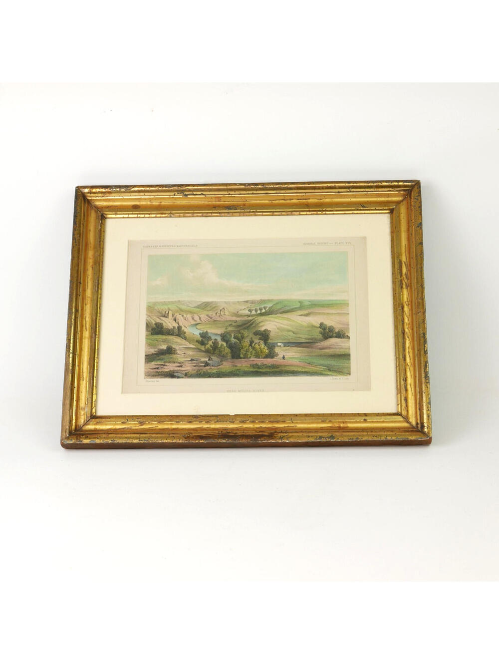 Antique John Mix Stanley Colored Lithograph Near Mouse River North Dakota Framed